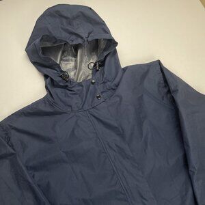SaphiRose Rain Jacket Women's XL Long Hooded  Trench Mesh Lined Navy Zip Snap